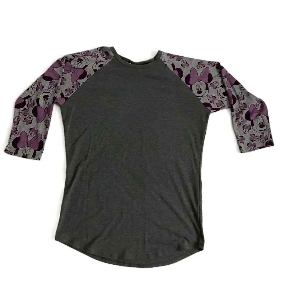 LulaRoe Gray Purple Minnie‎ Raglan 34 Sleeve TShirt Size Small
